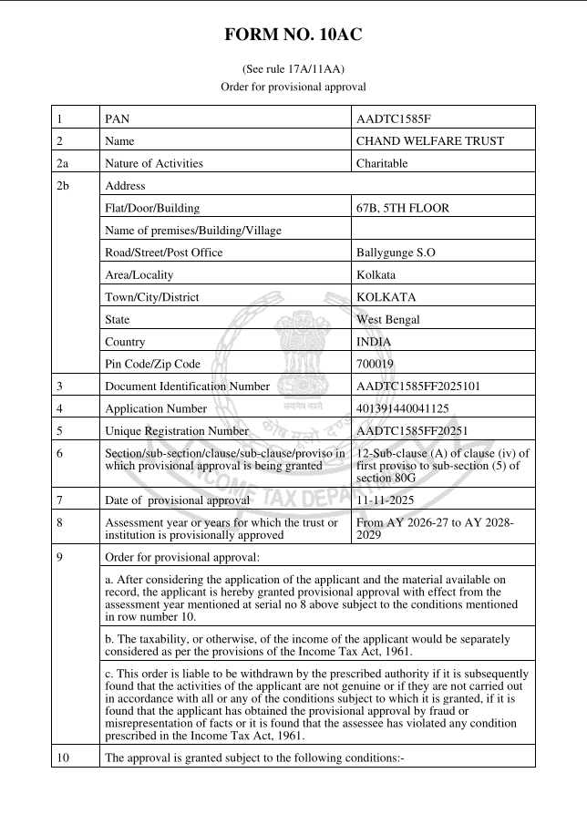 Income Tax Registration Certificate Page 1